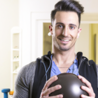 happy personal trainer in fitness lifestyle very realistic photographic quality in sports setting