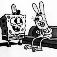 SpongeBob SquarePants parlant à une souris dans un aéroport, dessin animé des années 1960
